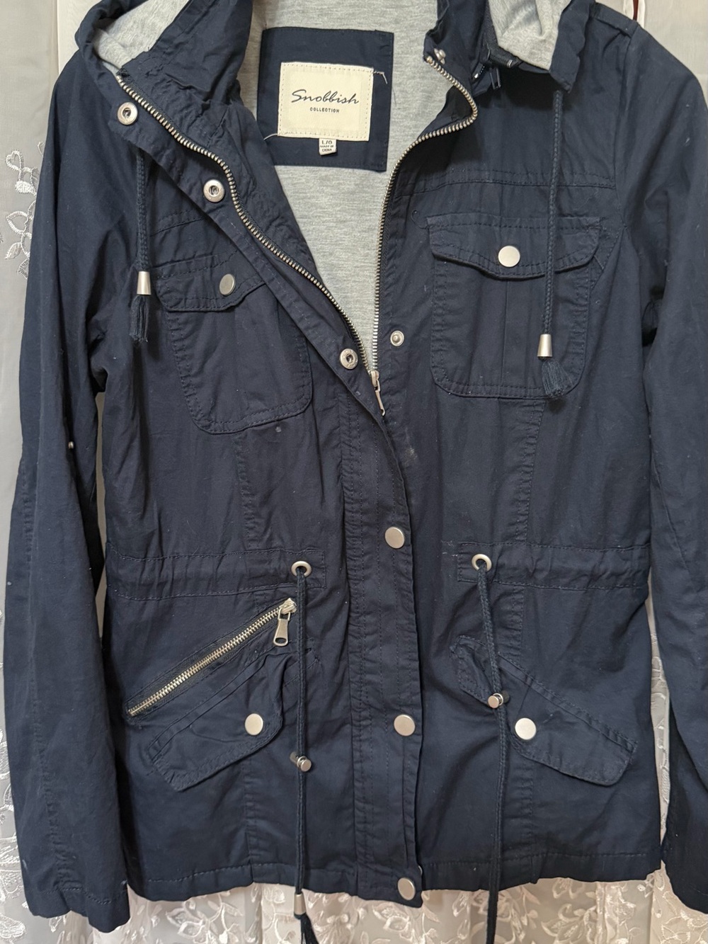 Snobbish Collection Navy Blue Jacket with Detachable Hood- Size Large Junior